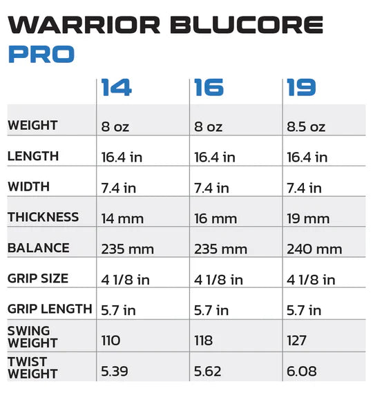 Warrior Blucore Standard Pickleball Paddle